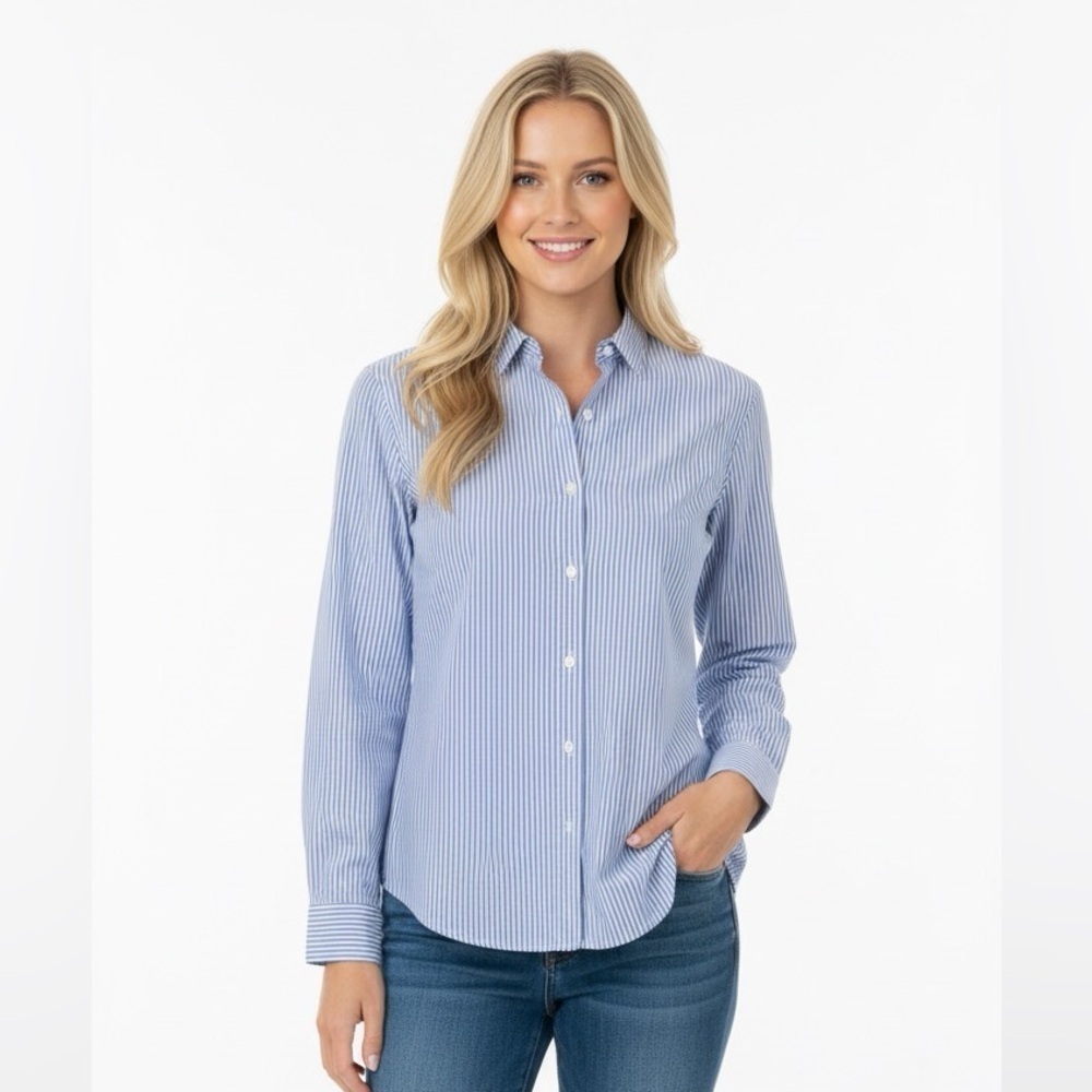 Old Navy blue striped slim fit button down shirt size small